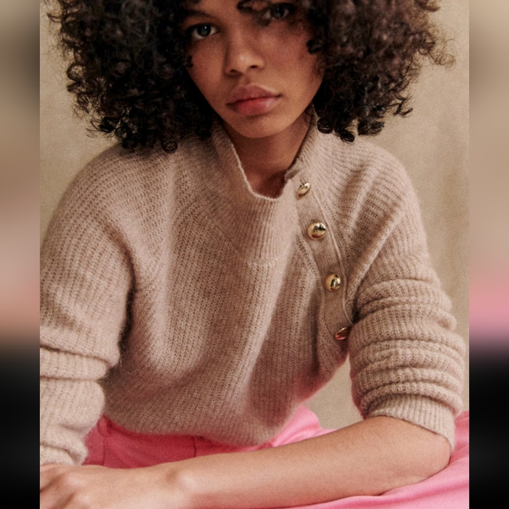 Sezane Trudy Super Kid Mohair/Merino Wool Light Beige Jumper